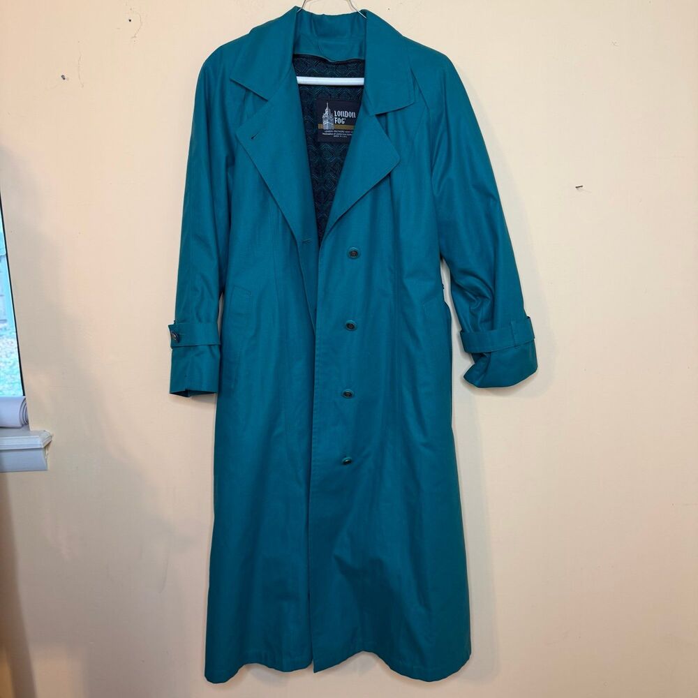 Women’s VTG London Fog Water Resistant Belted Turquoise Trench Coat 10 petite